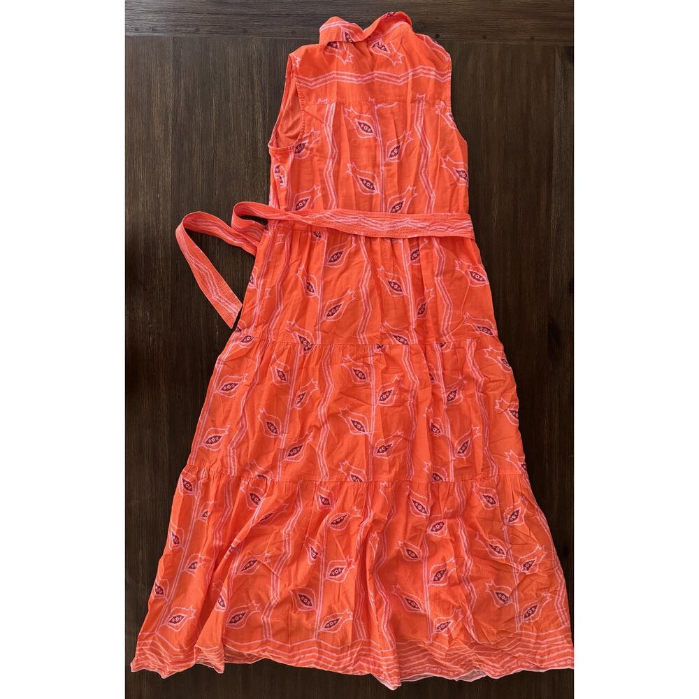 Omika Emeline Maxi Dress Womens Small Orange Vani Papaya Belted Shirt Tiered - Picture 4 of 14